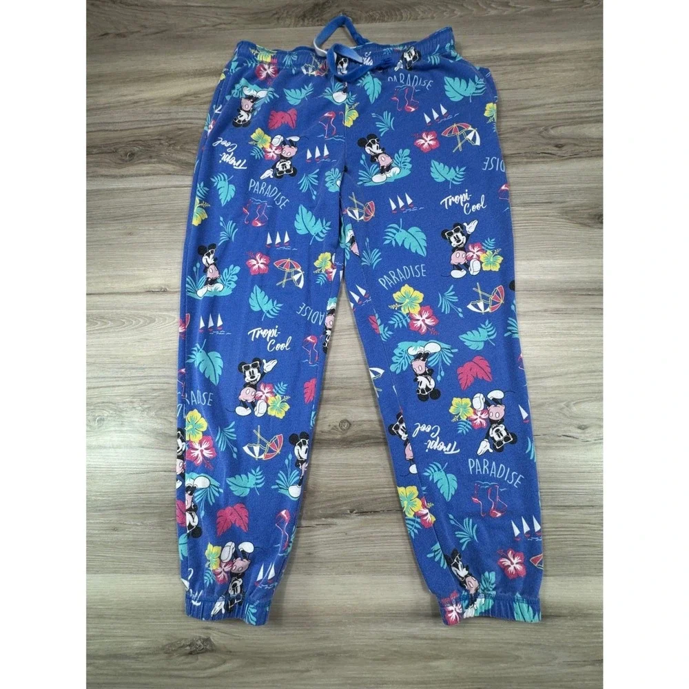 Disney Mickey Mouse Kids‎ Pajama Pants Medium 7-8 Blue Tropical Paradise Jogger